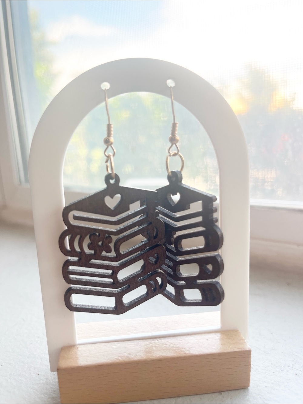 Book Stack Dangle Earrings in Black